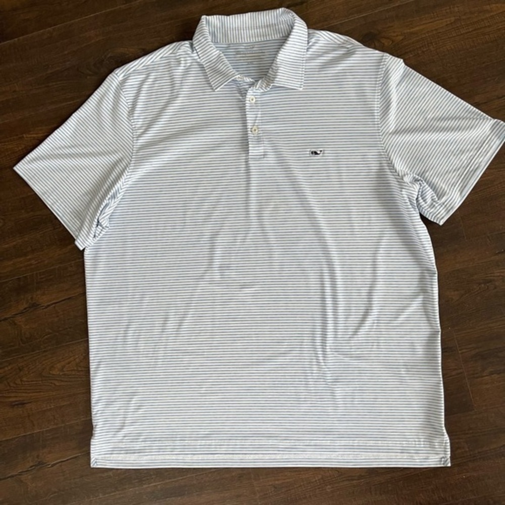 VINEYARD VINES Performance White Blue Striped Sankaty Polo Shirt Golf Size XXL - Picture 7 of 13